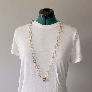 Gold plated metallic long necklace w toggle clasp